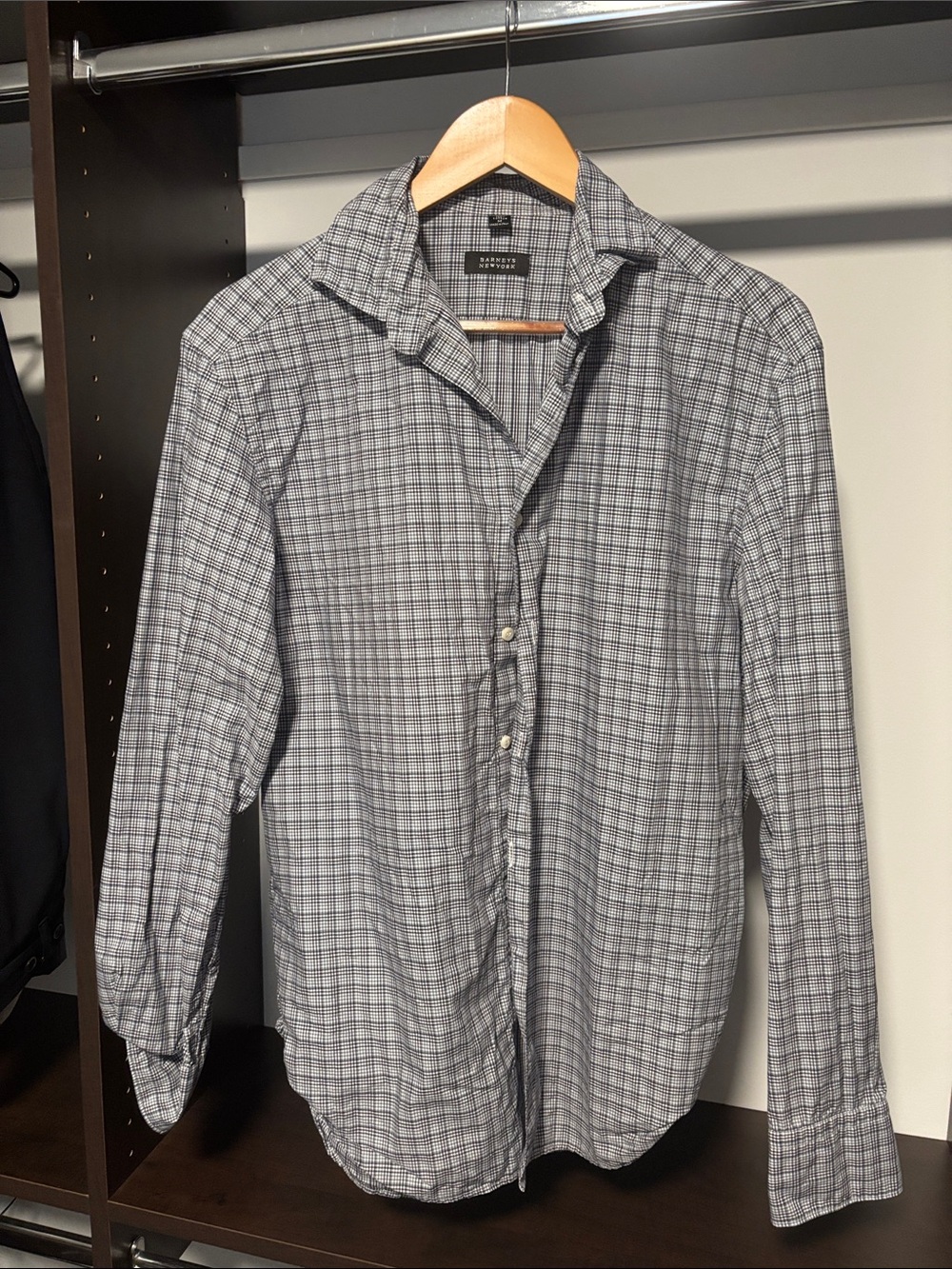 Barney’s New York Men’s Gray Checked Long-Sleeve Button-Down Shirt